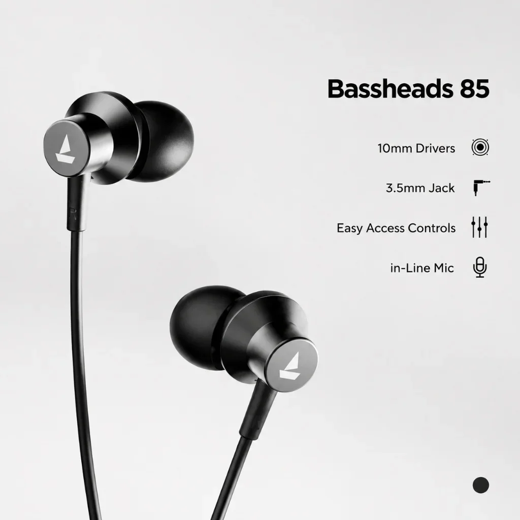 boAt Bassheads 85 Wired In-Ear Earphones with 10mm Drivers & In-Line Mic