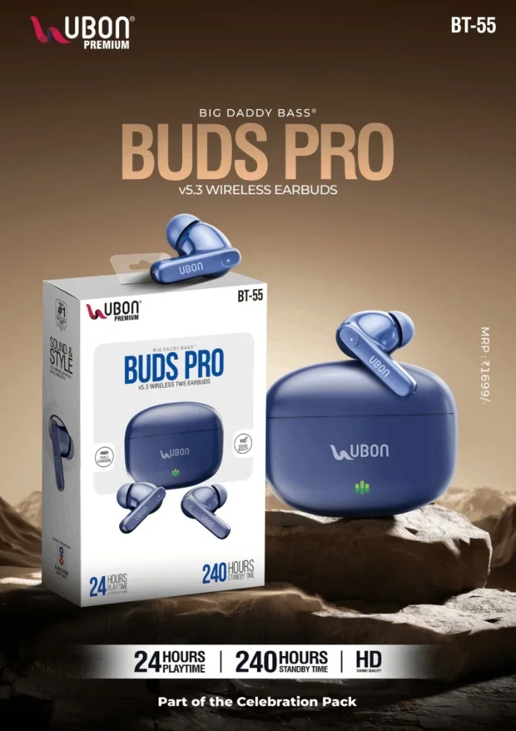 UBON Premium BT-55 BUDS PRO TWS Earbuds with Big Daddy Bass®, 24 Hours Playtime & HD Sound