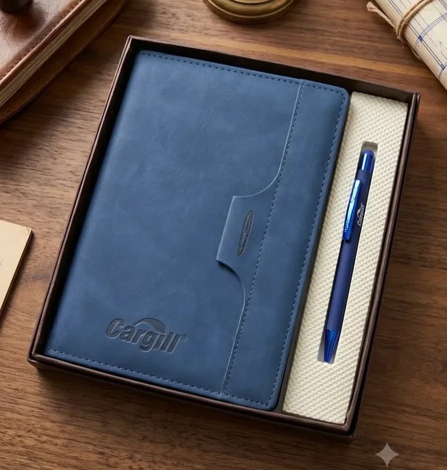 Classic Blue Leatherette Diary & Pen Corporate Gift Set