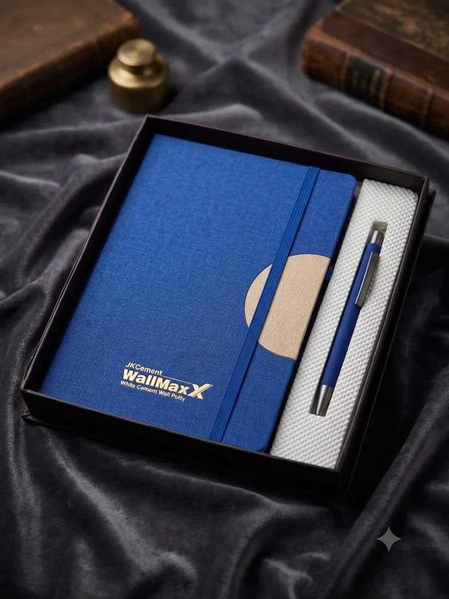 Royal Blue Fabric-Texture Diary & Pen Welcome Set
