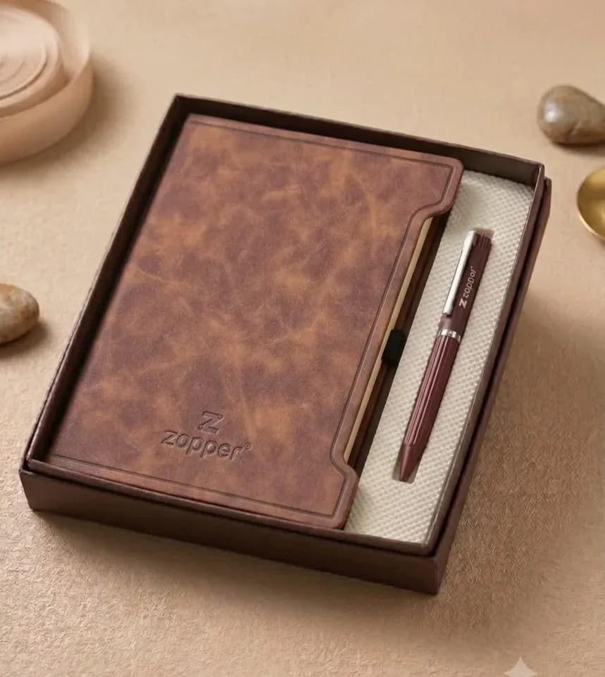 Classic Tan Leatherette Diary & Pen Joining Kit