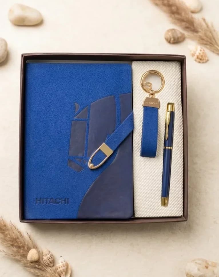 Royal Blue Notebook, Leather Keychain & Pen Kit