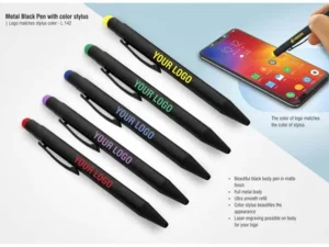 L142 Metal Black Pen With Color Stylus | Logo Matches Stylus Color