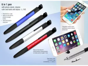 L145 6 In 1 Pen With Phone Stand, Cleaner, Ruler And Tools And Stylus